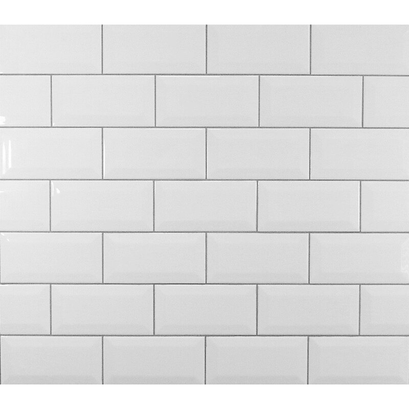 Classic 3 x 6 Beveled  Ceramic Subway  Tile  in White  
